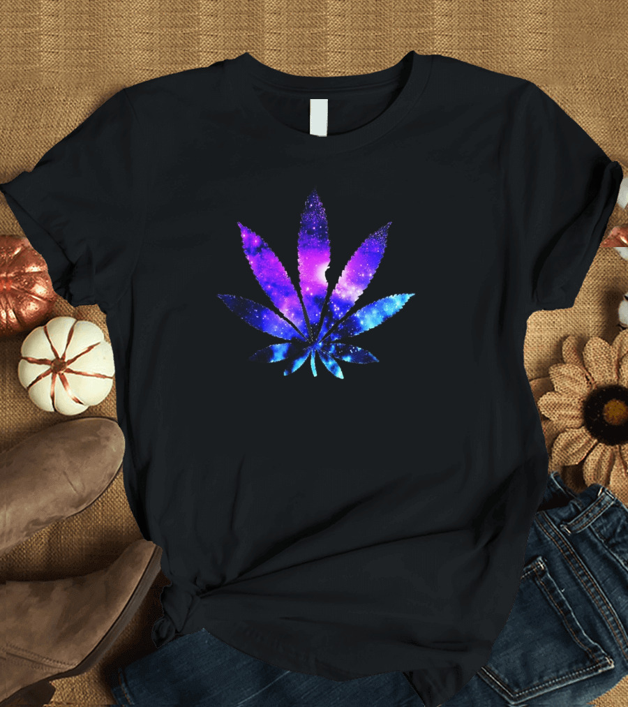 Galaxy Weed Leaf Space Nebula T-Shirt