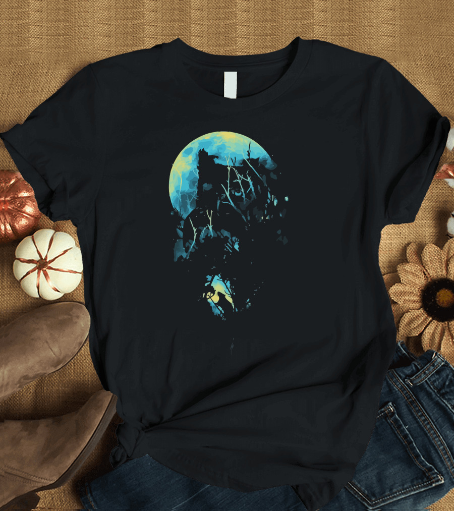 Lurking Moonlit Forest Silhouette with Mysterious Ruins T-Shirt