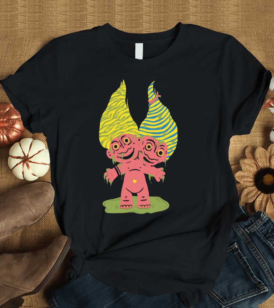 Make A Wish Two-Headed Troll Doll Colorful Hair Fantasy T-Shirt