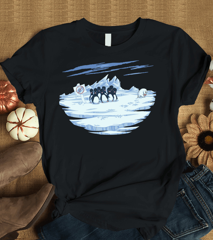 No Bowling Penguins on Ice with Polar Bear and Mountains T-Shirt