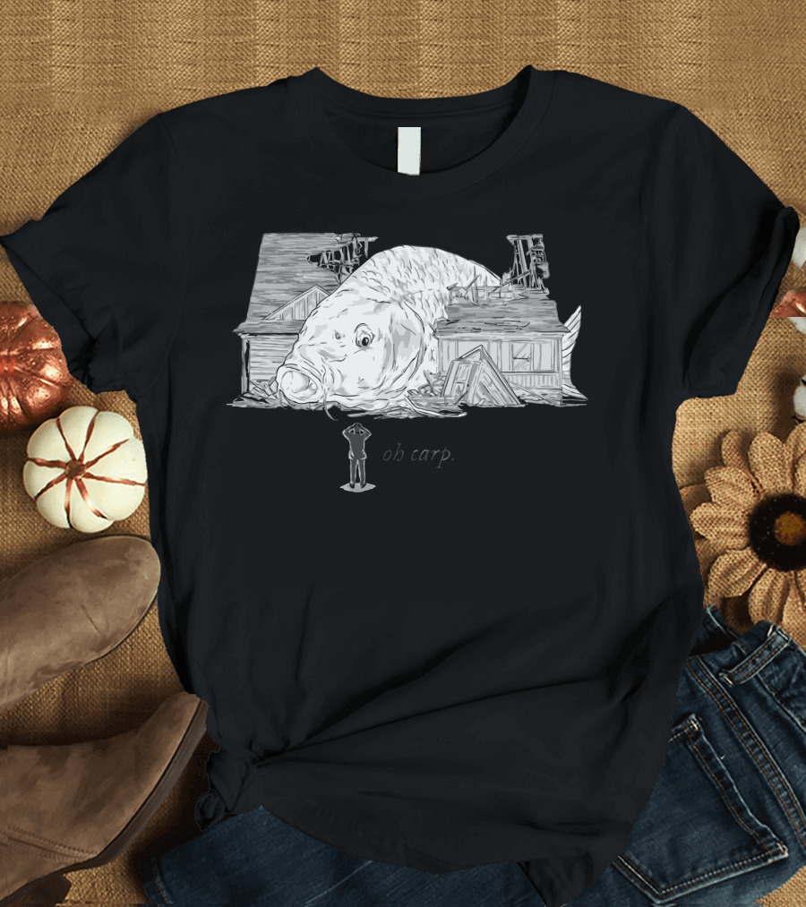 Oh Carp Giant Fish Crashes Through House Scene T-Shirt