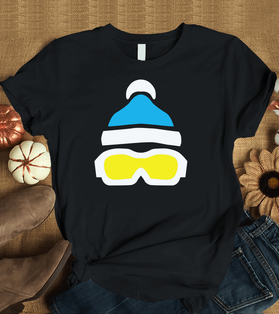 Ski Goggles Bobble Hat Blue White Yellow T-Shirt