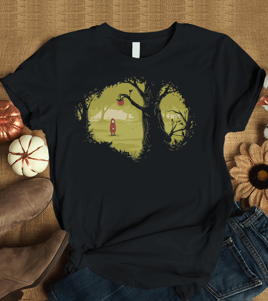 The Devil Is In The Details Red Riding Hood Apple Enchanted Forest Scene T-Shirt