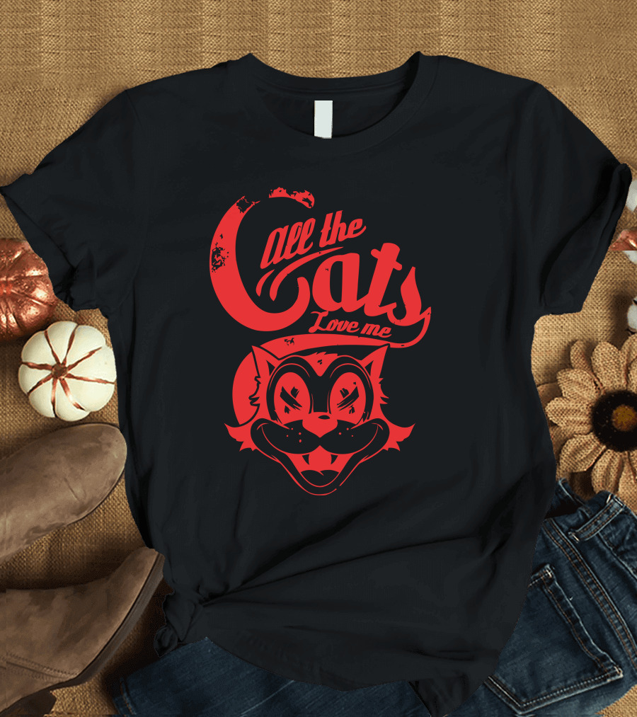 All The Cats Love Me Retro Cartoon Style Smiling Cat Face T-Shirt