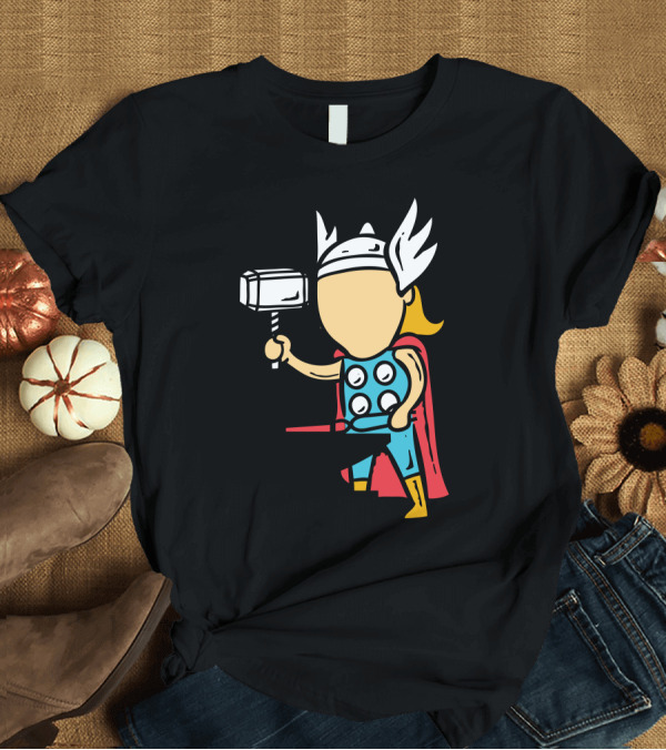 T-Shirt: Blacksmith Thor Cartoon Hammer Wings Red Cape Blue Suit Anvil T-Shirt Blacksmith Thor Cartoon Hammer Wings Red Cape Blue Suit Anvil T-Shirt