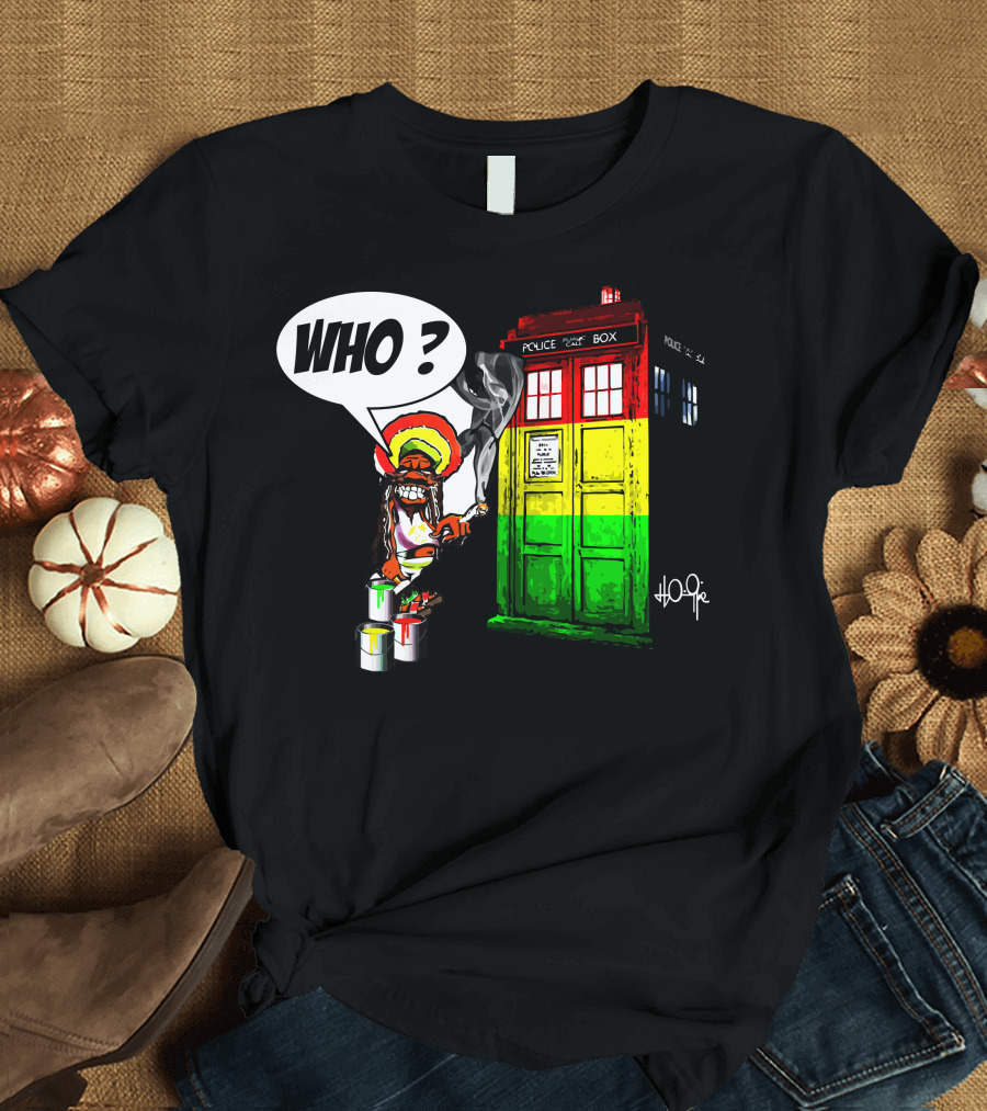 Bob Marley Rasta Tardis Reggae Police Box Who T-Shirt