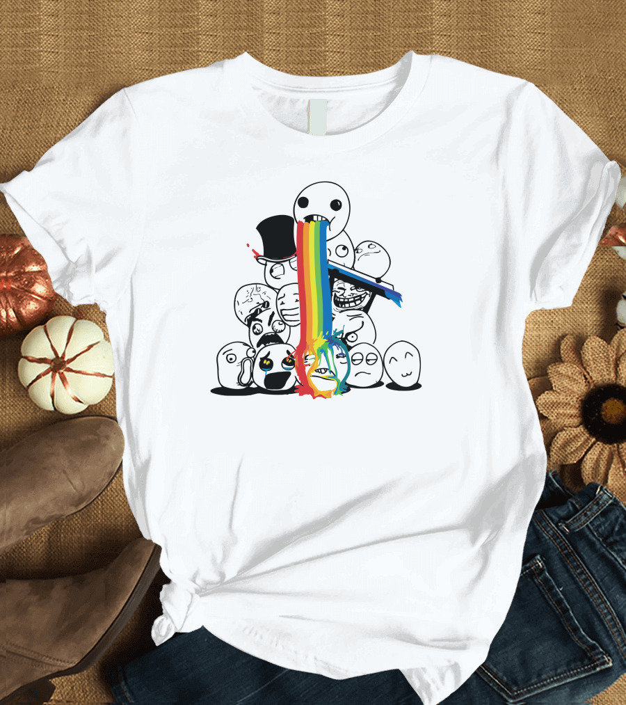 LOL Meme Faces Rainbow Tears with Black Top Hat T-Shirt