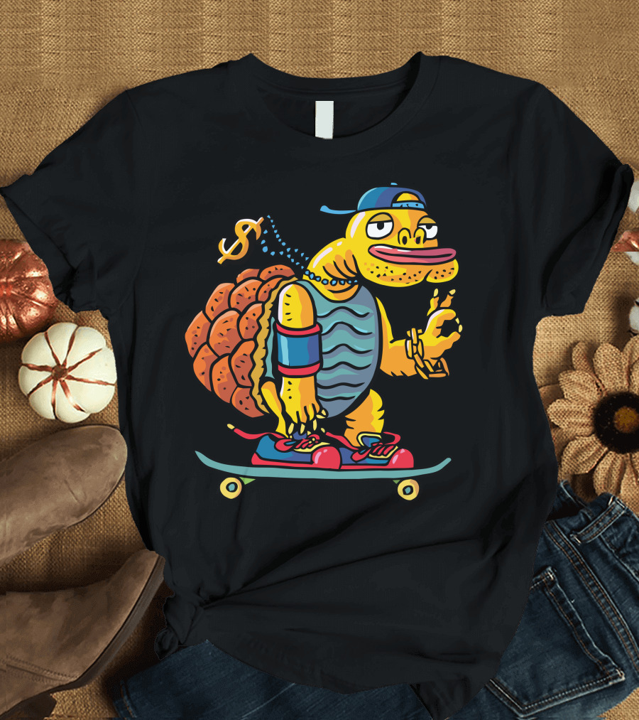 Slower Skater Turtle Bling Sneaker Skateboarding T-Shirt