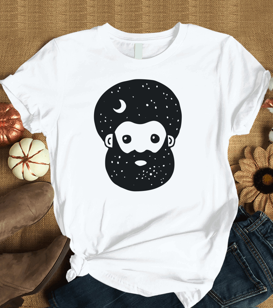 Cosmos Night Starry Bearded Figure with Crescent Moon T-Shirt
