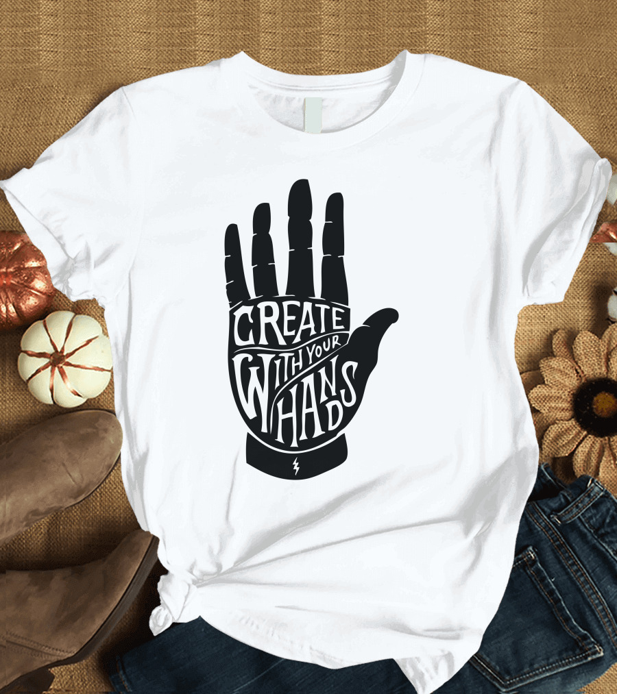 Create With Your Hands Hand Silhouette with Lightning Bolt T-Shirt