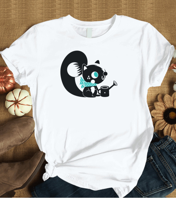 T-Shirt: Cute Squirrel Friend Watering Can Polka Dot Scarf T-Shirt Cute Squirrel Friend Watering Can Polka Dot Scarf T-Shirt