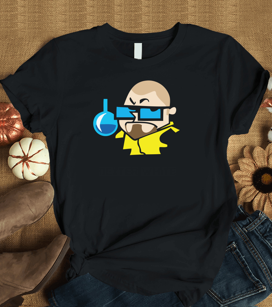 Dexter White Chemistry Character with Yellow Jacket and Blue Flask T-Shirt