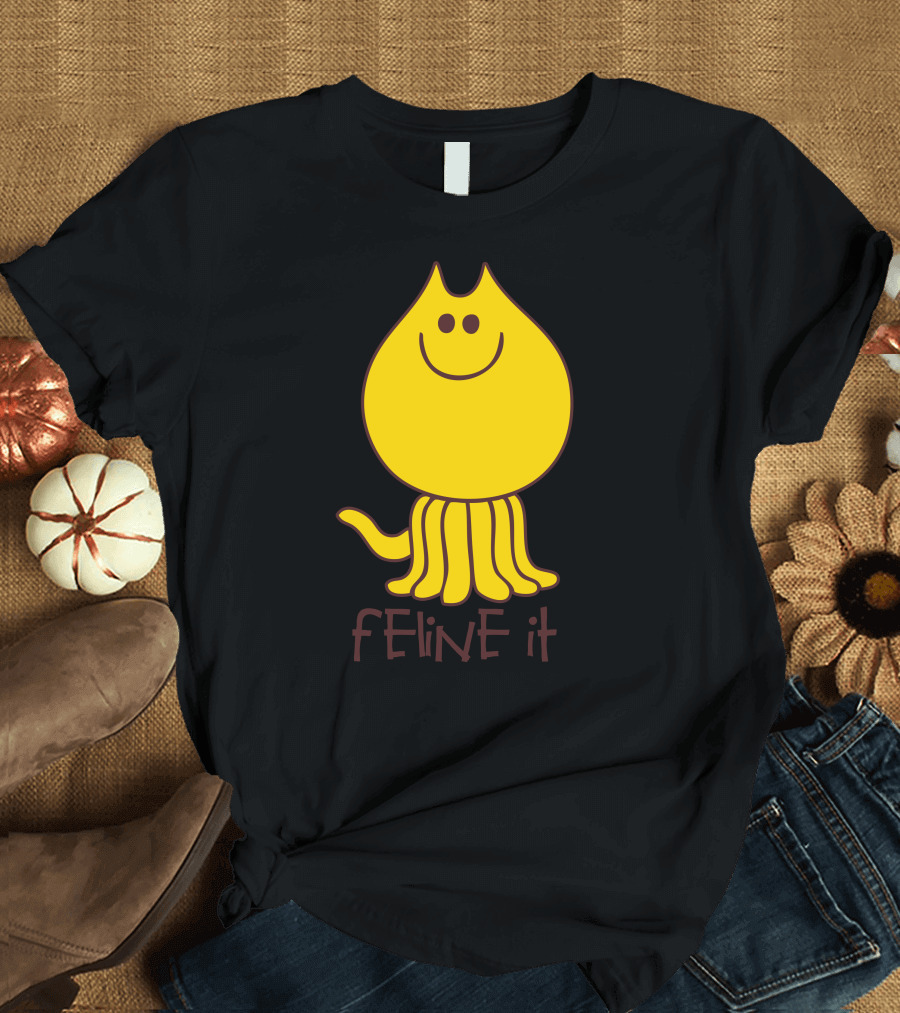 Feline It Cute Happy Yellow Cat Squid Hybrid T-Shirt