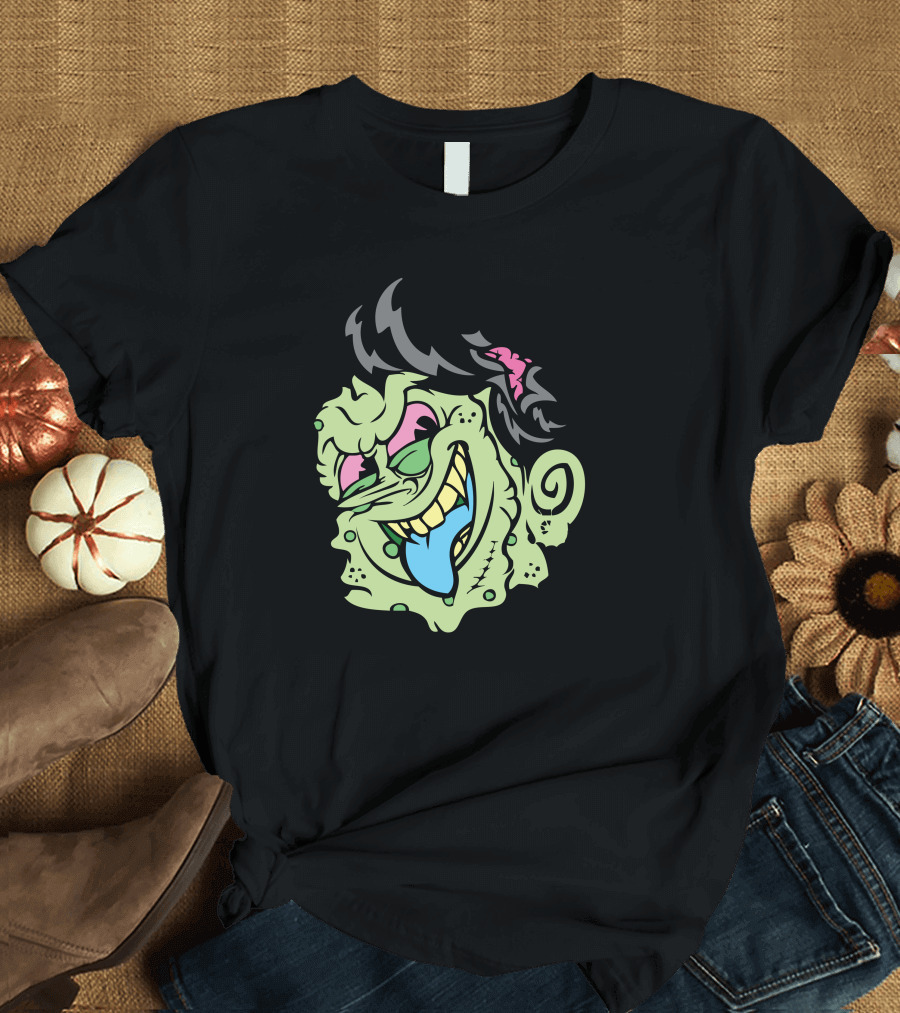 Hello I Am Zombie Punk Cartoon Head with Green Skin and Black Hair T-Shirt