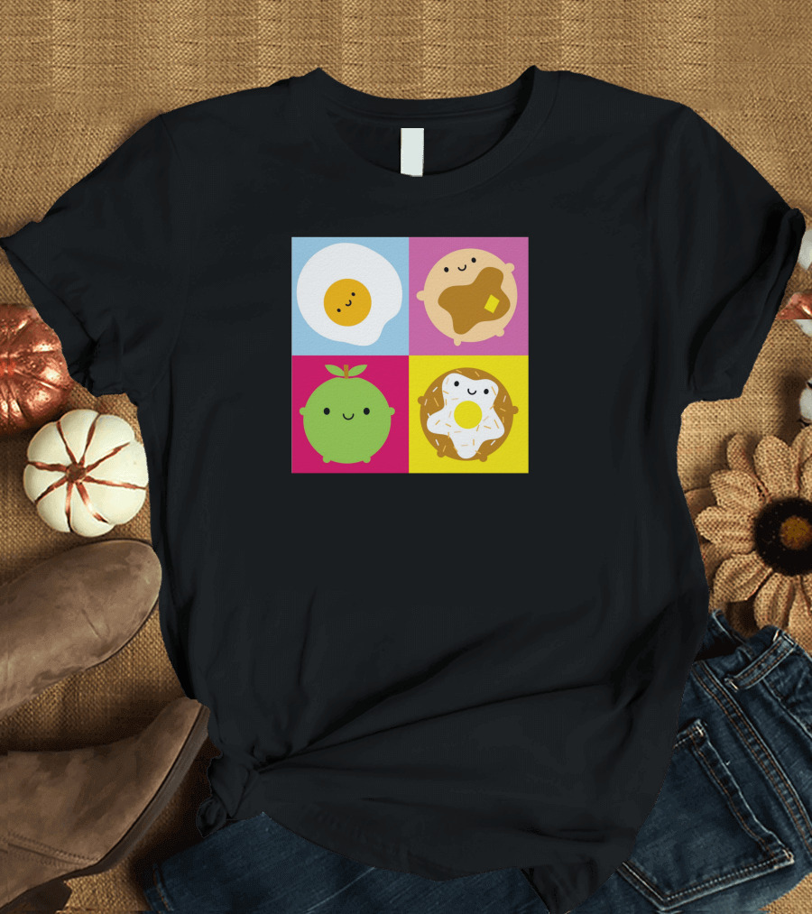 Kawaii Breakfast Cute Egg Pancake Apple Toast Squares T-Shirt