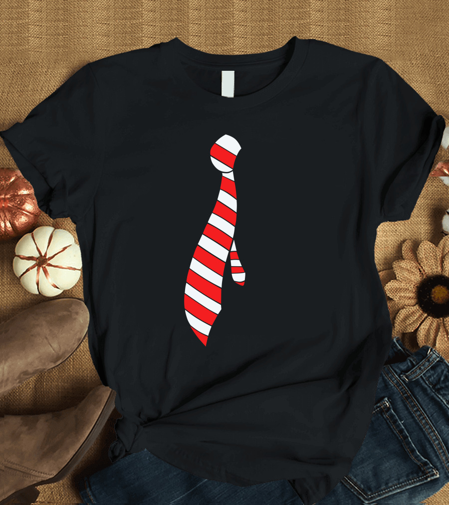 Red and White Striped Tie T-Shirt
