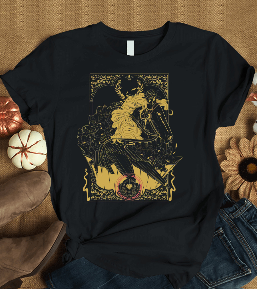Pegasvs Mythical Steed with Floral Accents and Art Nouveau Elements T-Shirt