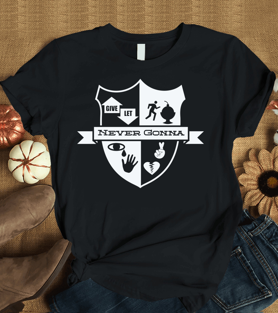 Never Gonna Give You Up Crest Badge Iconic Symbols T-Shirt
