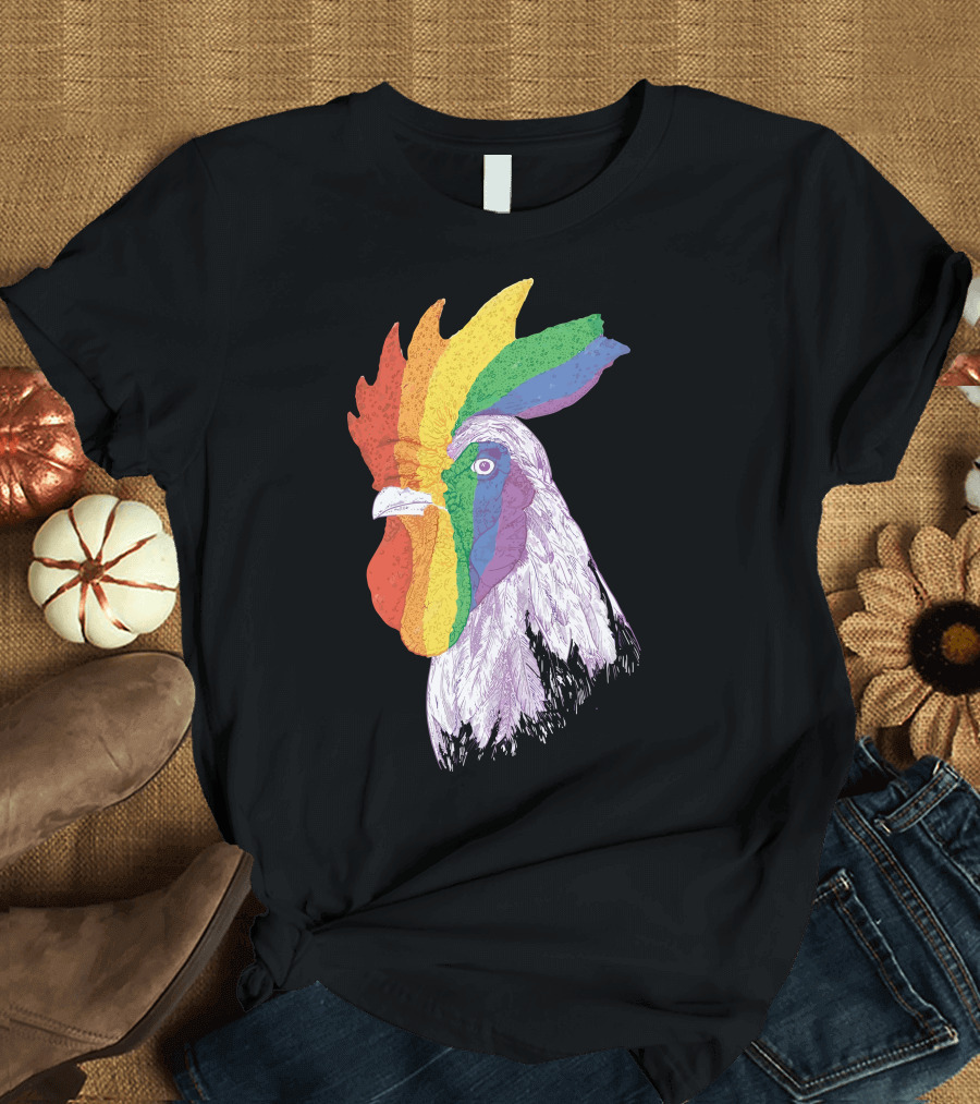 Rooster Pride Rainbow Colors T-Shirt