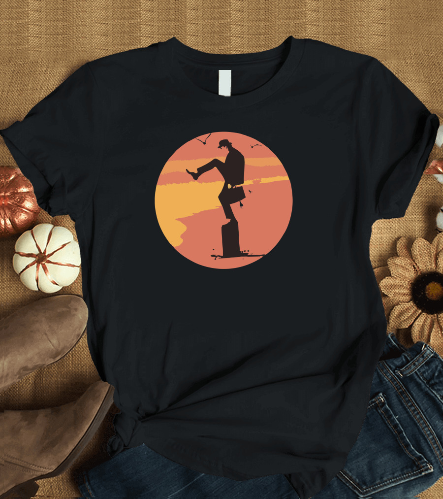 Silly Walks Sunset Silhouette Beach Scene T-Shirt