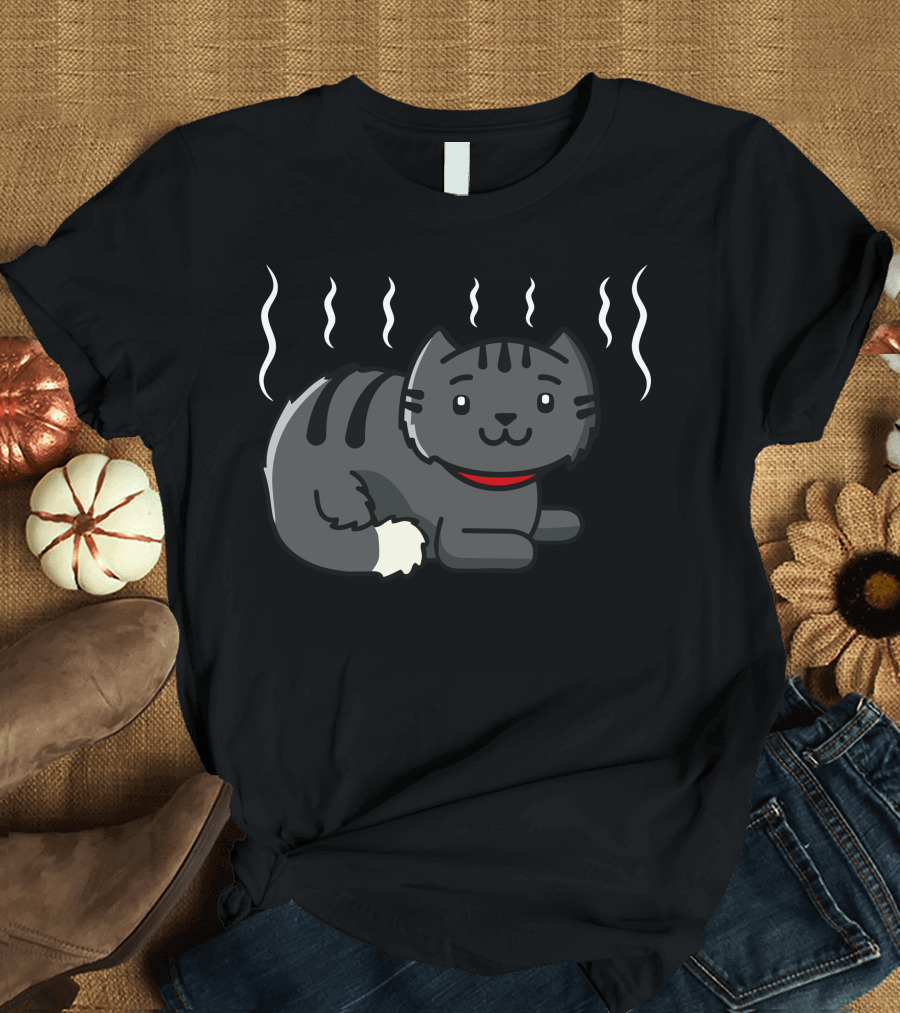 Smelly Cat Cartoon with Steam Waves T-Shirt