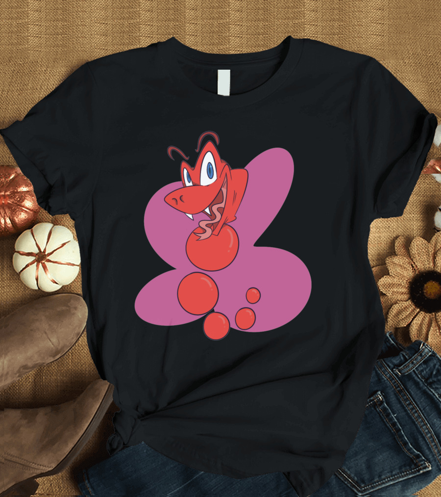 Snake Rattle Cartoon Character with Purple Background T-Shirt