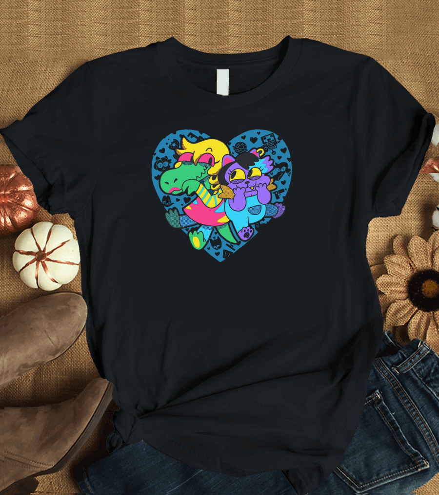 So Hyped Colorful Heart Characters Embrace Icons T-Shirt