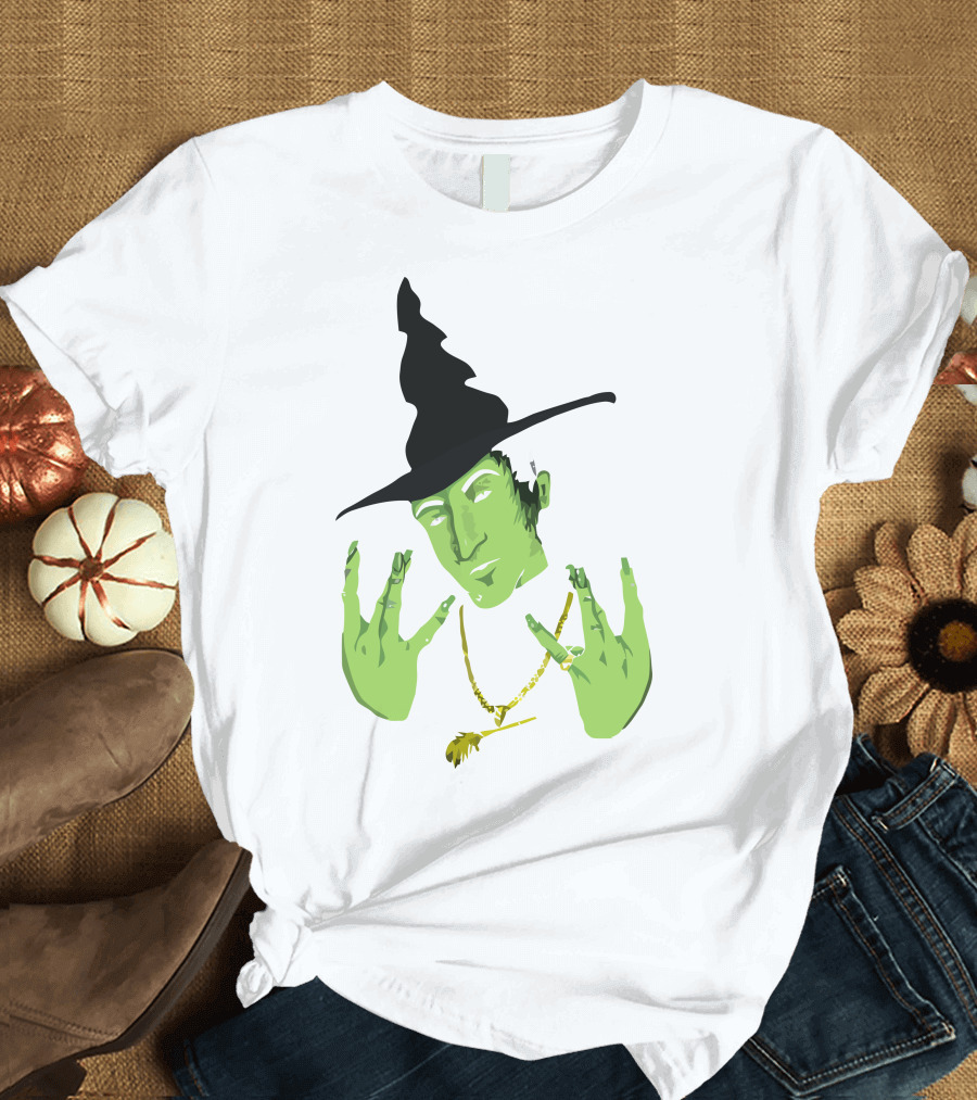 Westside Witch Green Face Gold Chain Black Hat Hand Sign Smoking T-Shirt