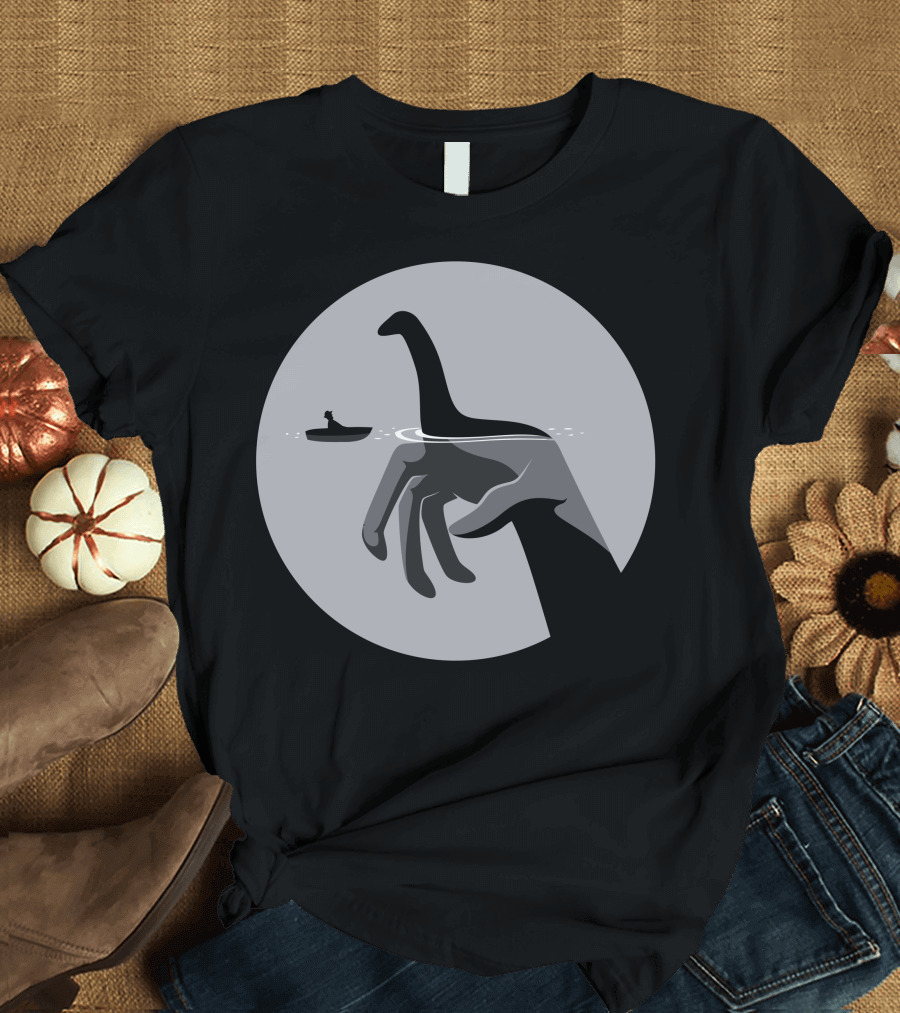 What Lies Beneath Loch Ness Monster and Hidden Hand in Boat Scene T-Shirt