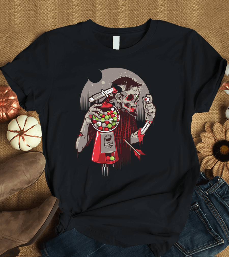 Bubbleye Gum Zombie with Gumball Machine and Eyeball Moon T-Shirt