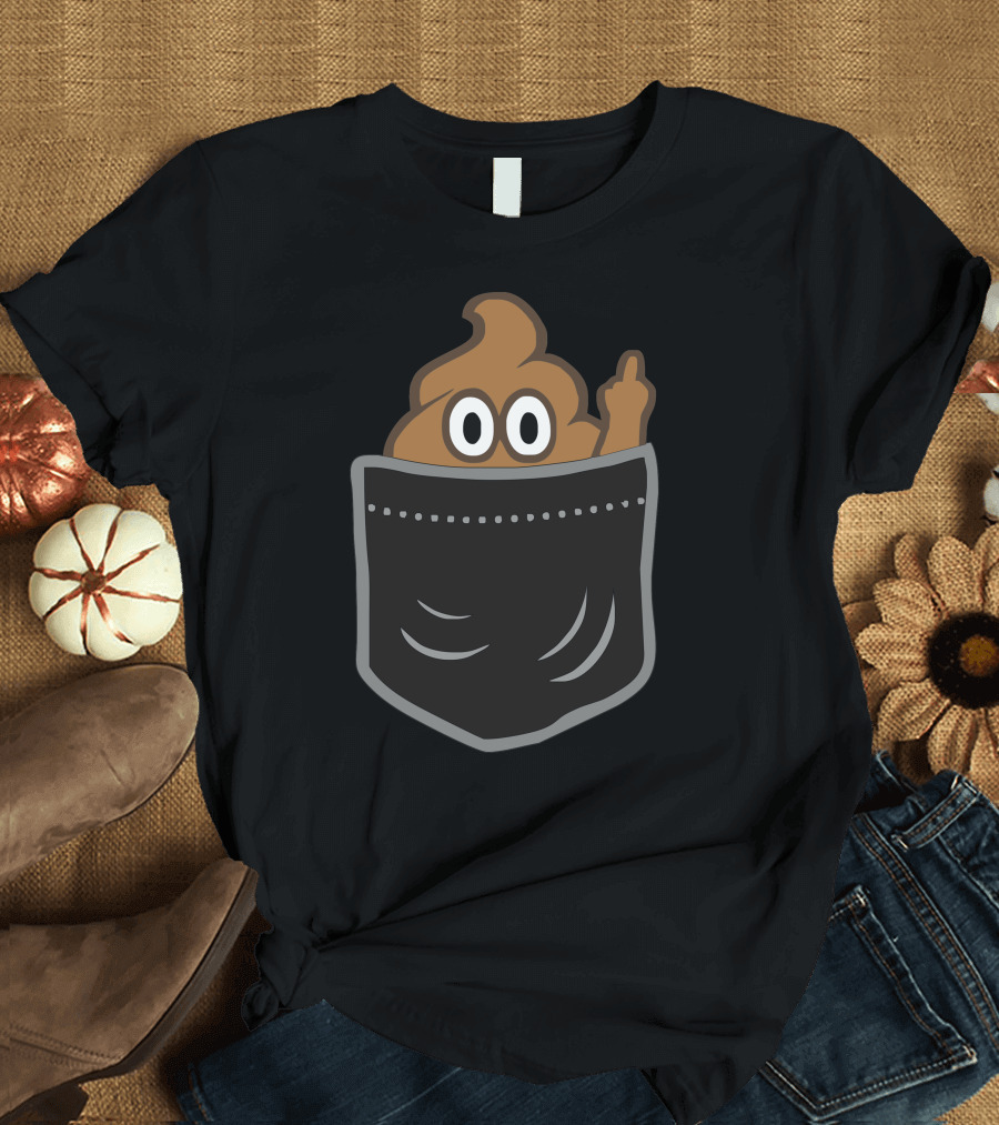 Buzart Funny Poop Pocket Middle Finger Emoji T-Shirt