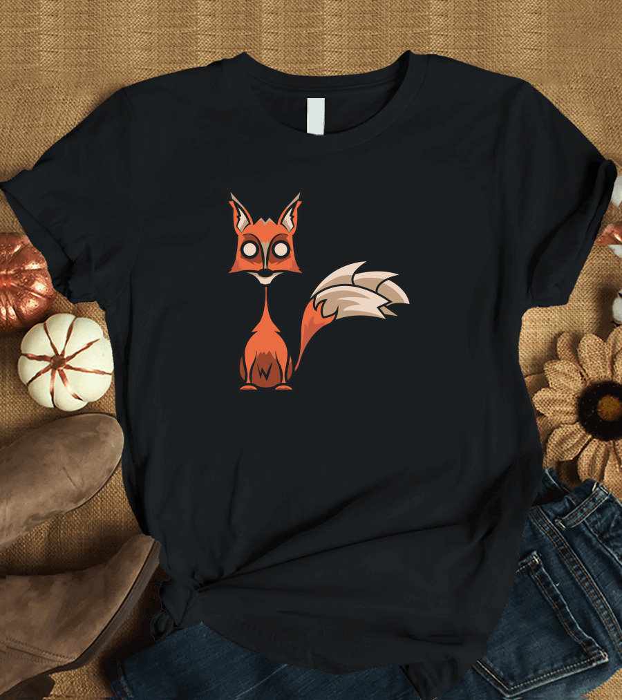 Crazy Fox with Bold Cartoon Eyes and Bushy Tail T-Shirt
