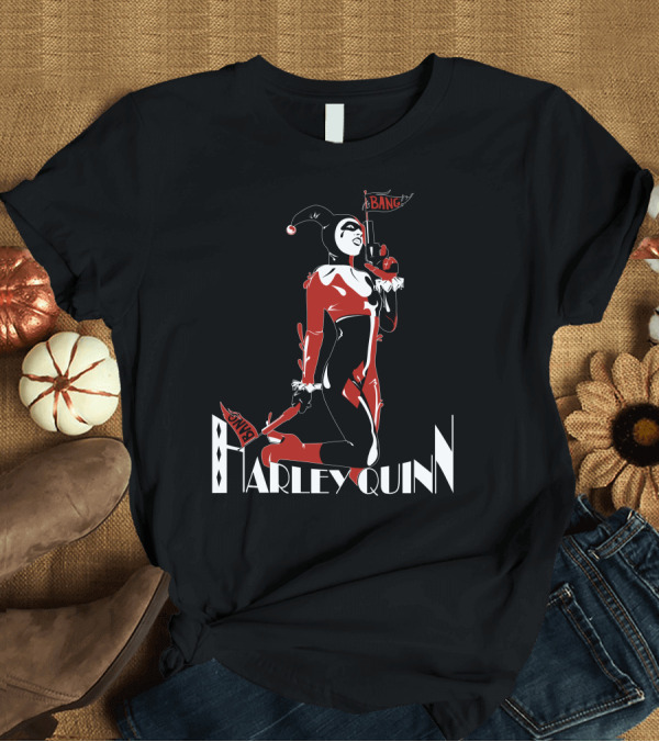 T-Shirt: Harley Quinn Joker Jester Bang Comic Villain Costume T-Shirt Harley Quinn Joker Jester Bang Comic Villain Costume T-Shirt