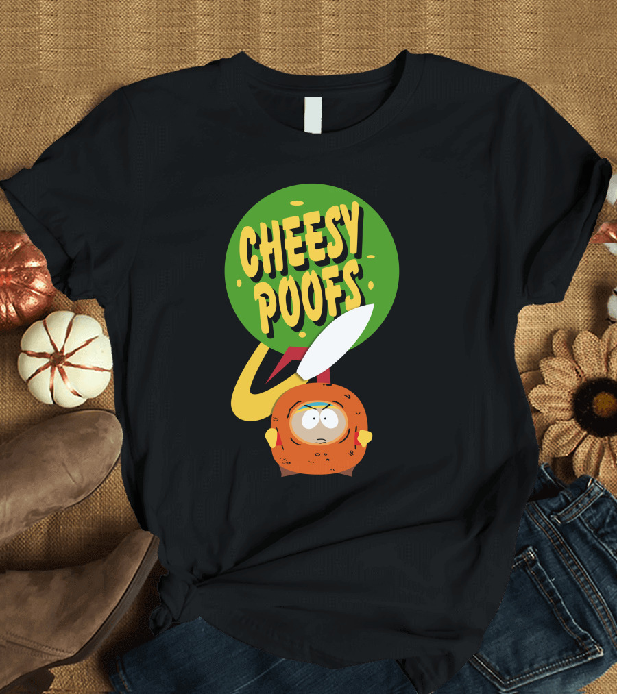 Cheesy Poofs Character with Green Circle and Knife T-Shirt