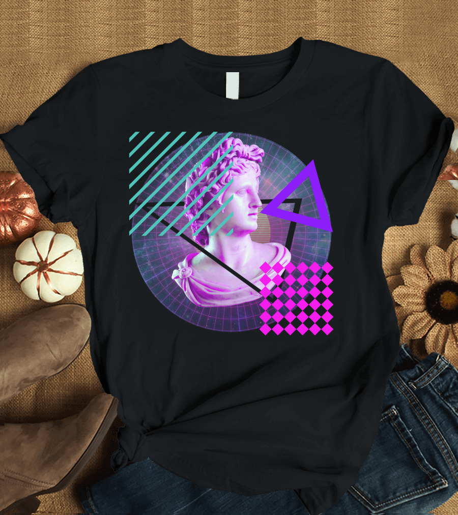 Vaporwave Rome Statue Retro Aesthetic Bust Triangles and Grid T-Shirt