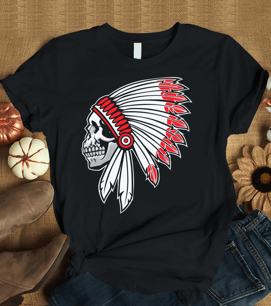 Vector Indian Skull Chief Headdress T-Shirt