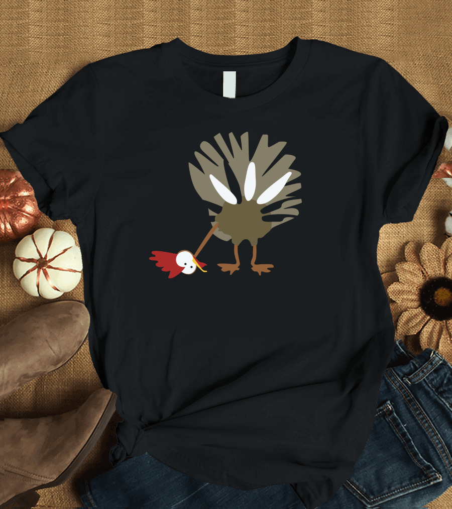 Gobbles Beard Upside Down Turkey Cartoon T-Shirt
