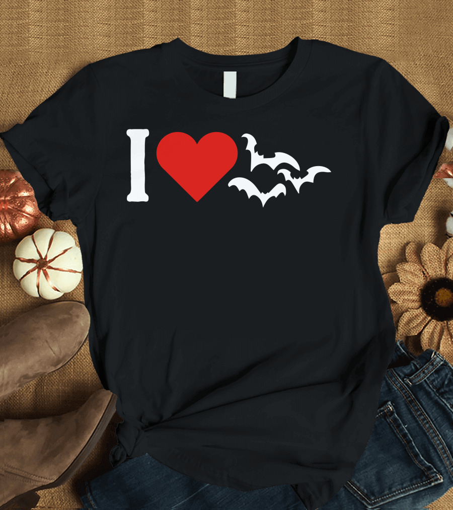 I Love Heart and Bat Silhouette for Dark T-Shirt