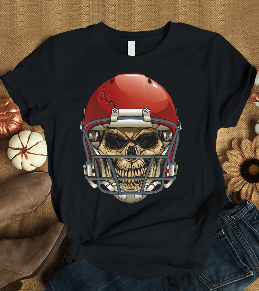 Cool Vector Skull with Football Helmet T-Shirt