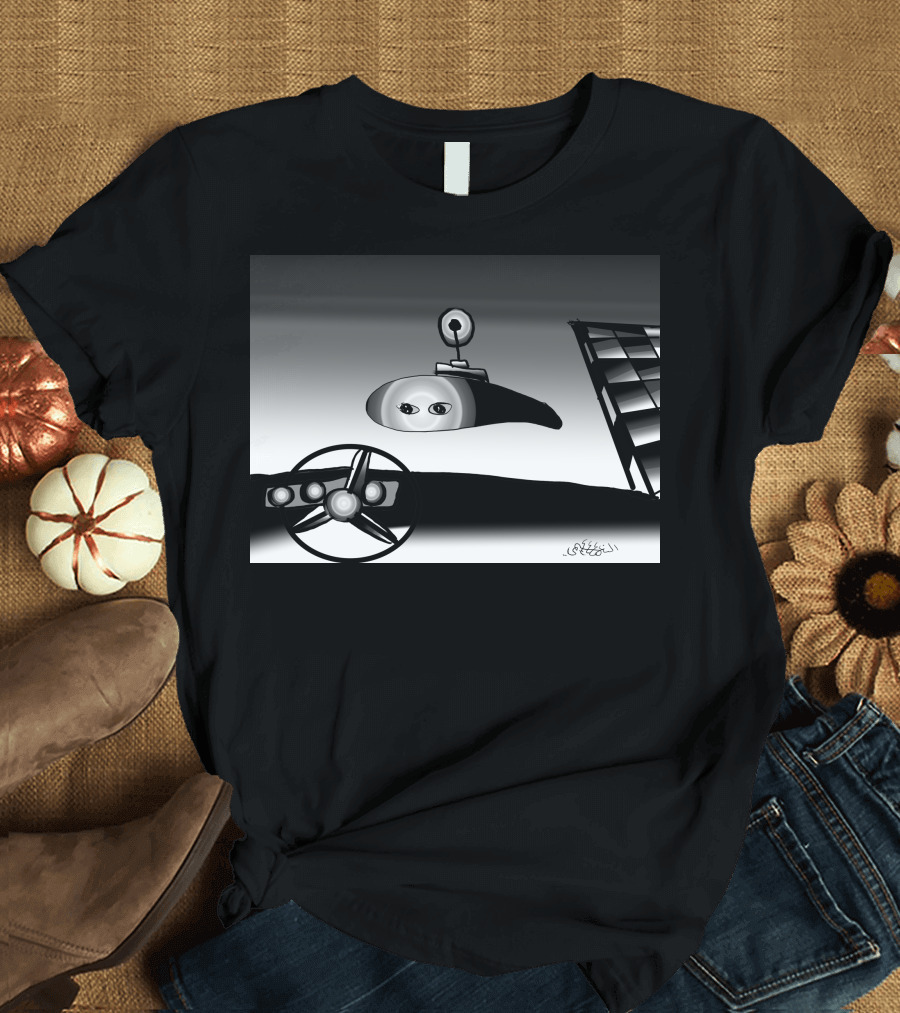 Mirror Of Car Reflecting Eyes and Steering Wheel T-Shirt