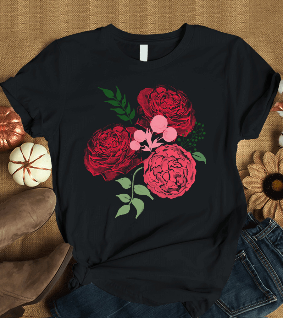 Watercolor Rose Vintage Floral Bouquet Roses Peony Botanical T-Shirt