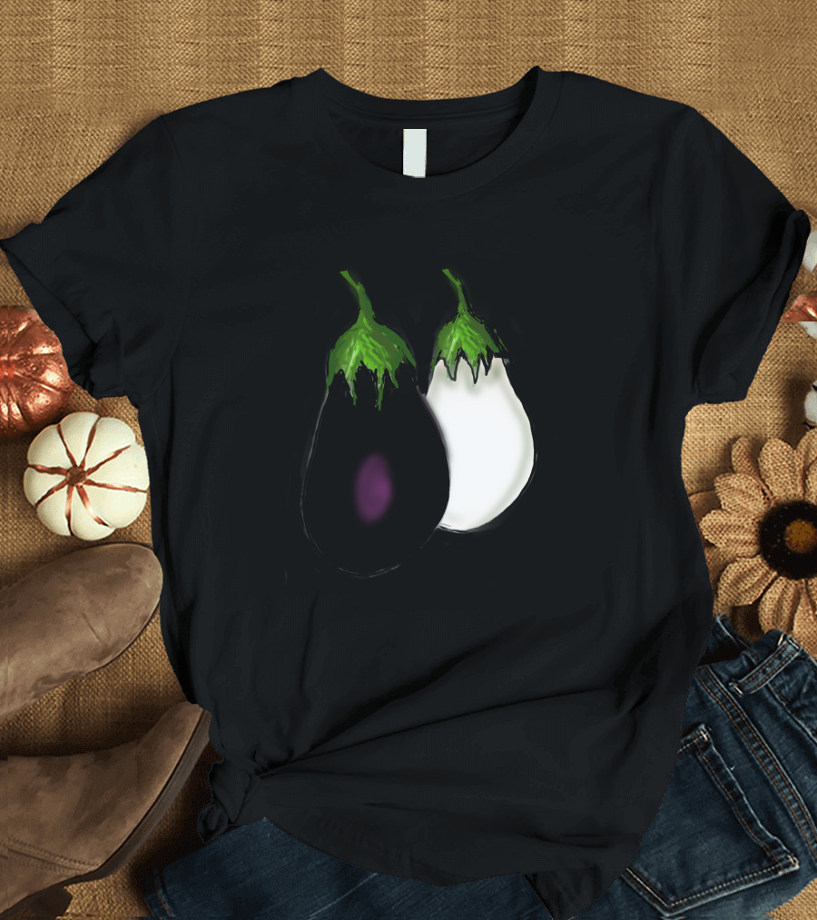 White And Black Eggplant Drawing Duo T-Shirt