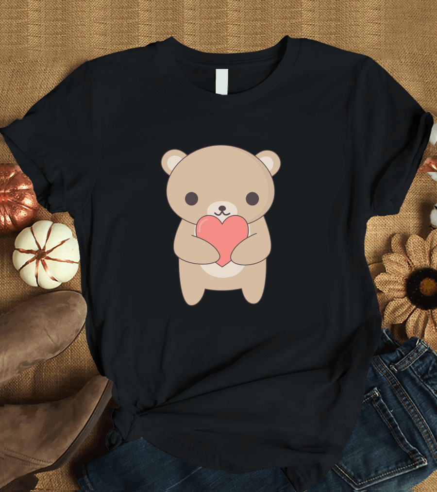 Cute Brown Bear Holding Heart T-Shirt