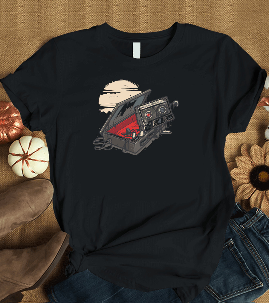 Casket Emergence of Dead Man Walking Boom Box Under Full Moon T-Shirt
