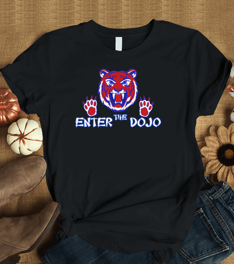 Enter The Dojo Roaring Tiger with Red and Blue Paws T-Shirt