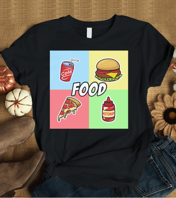 T-Shirt: Cola Burger Pizza Ketchup Food For Dark T-Shirt Cola Burger Pizza Ketchup Food For Dark T-Shirt