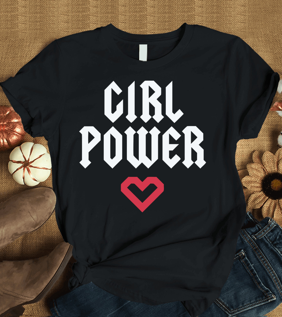 GIRL POWER Heart Icon Bold Gothic Text T-Shirt