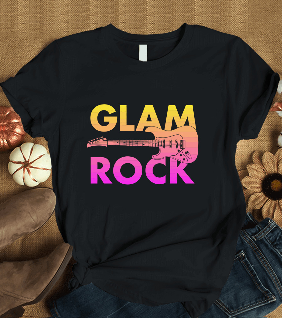 GLAM ROCK Gradient Text Guitar T-Shirt