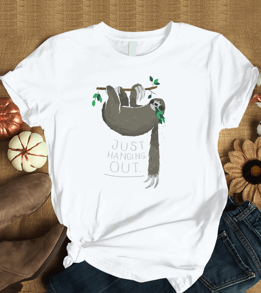 Just Hanging Out Sloth on Branch with Leaves T-Shirt