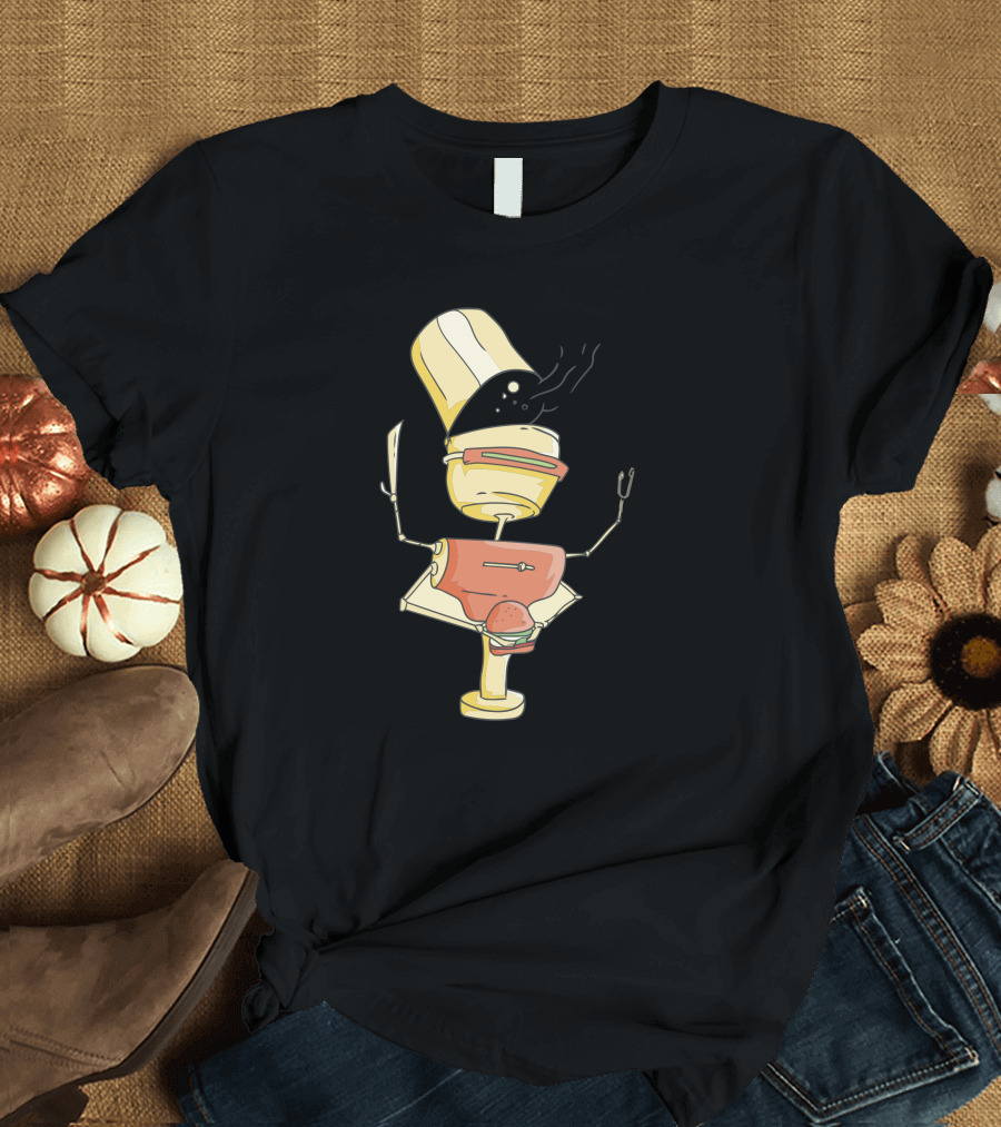 Chef Robot Cooking Burger with Utensils T-Shirt